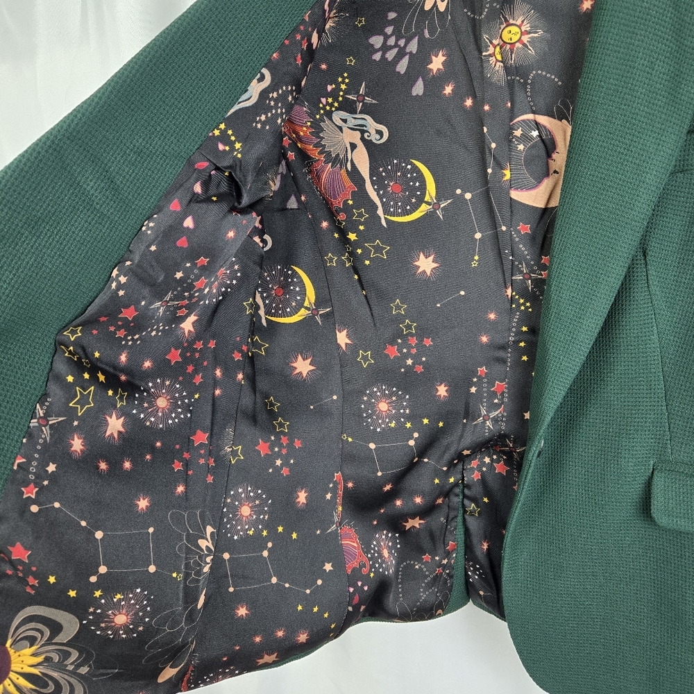 Philosophy Womens Size 6 Green Waffle Knit Celestial Print Lined Blazer Jacket - Picture 7 of 13